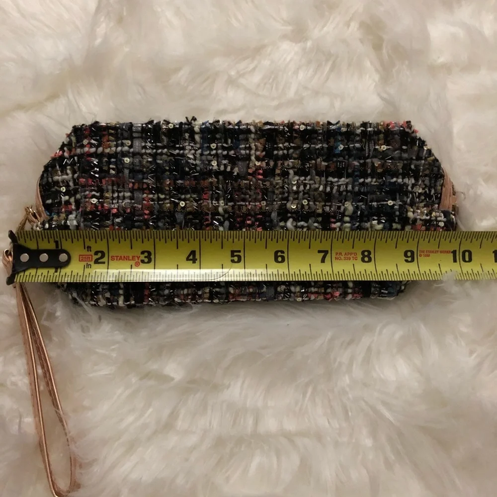 Tweed Cosmetic Bag / Makeup Pouch with Wristlet Sparkling Bag & Removable strap
